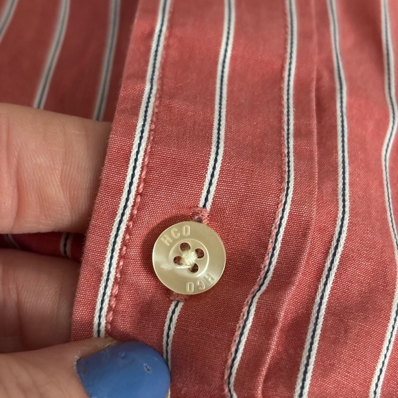 Hollister Men's Coral and White Striped Button-Down Shirt - Picture 5 of 5